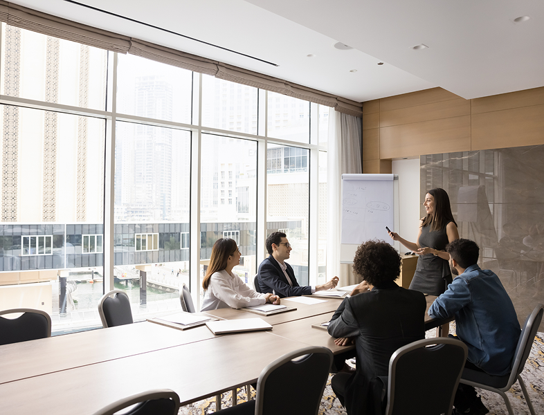 Business meeting in modern conference room
